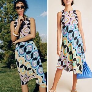 Anthropologie Women Geometric Sleeveless Asymmetric Dress US0 Boho Eclectic
